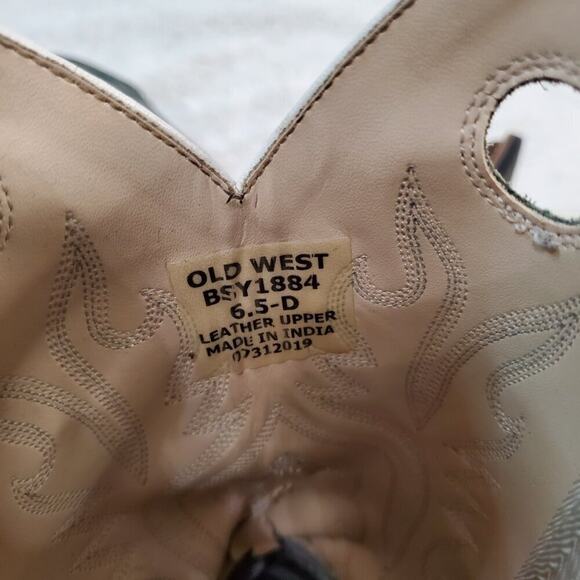 Old West Cowgirl Turquoise Stitched Flame Brown Leather Western Boot Woman 6.5 D - Picture 11 of 13